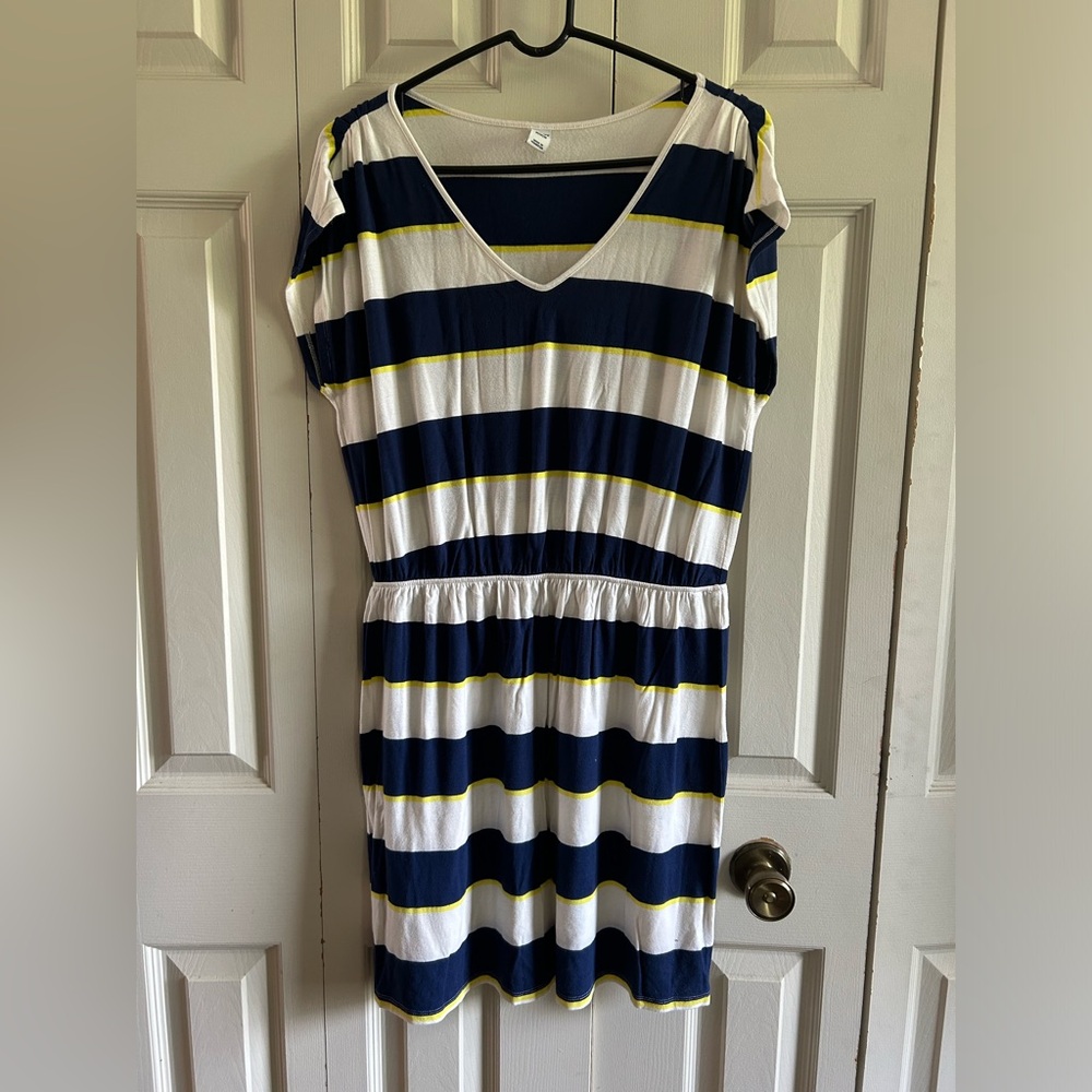 Old Navy white, yellow, and navy blue dress. Size medium